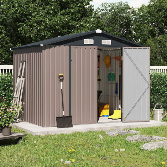 OC Orange-Casual 8' x 6' FT Outdoor Storage Shed, Metal Garden Tool Shed with Lockable Door, Outside Sheds & Storage Galvanized Steel, Brown - Walmart.com